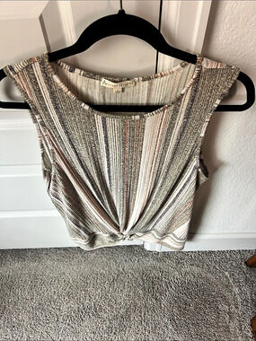 Another Reason Striped Twist-Front Tank Top in Gray & Pink